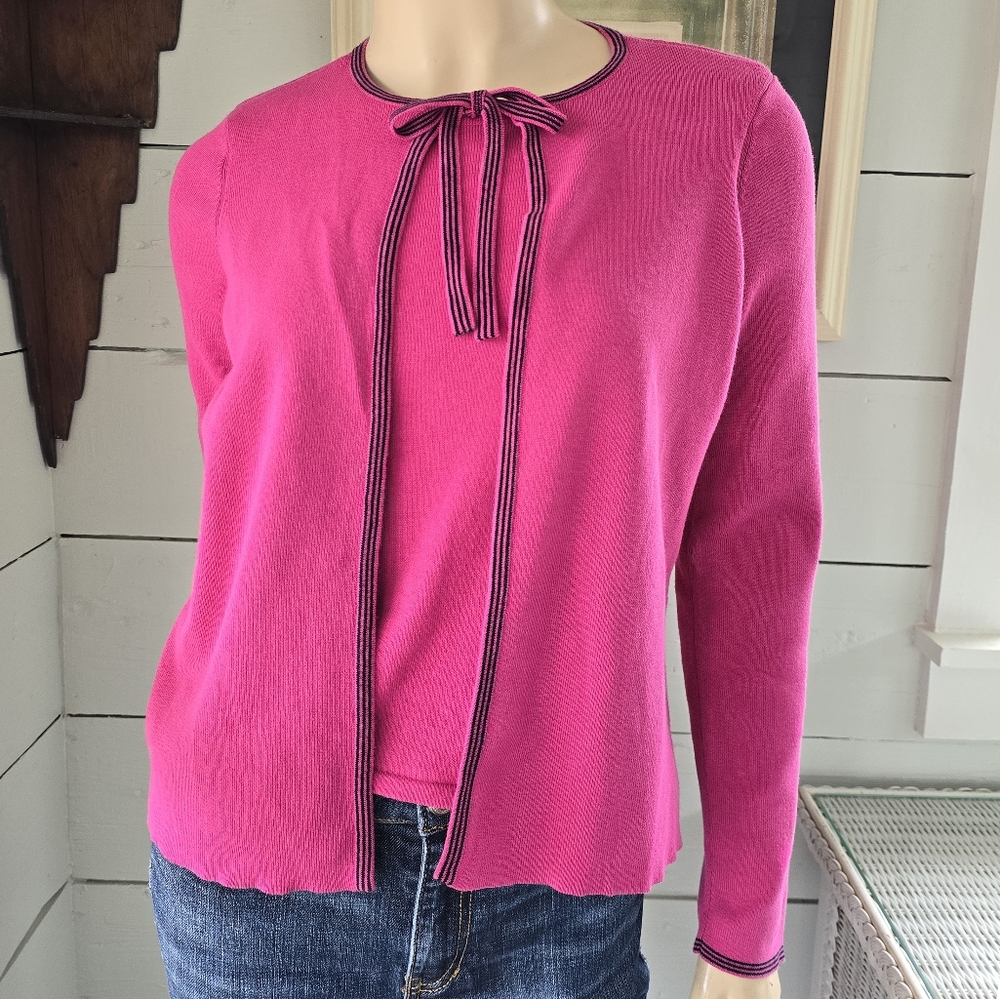 Emma James Pink Attached Cardigan Bow Tie Sweater Top Women's Petite Small